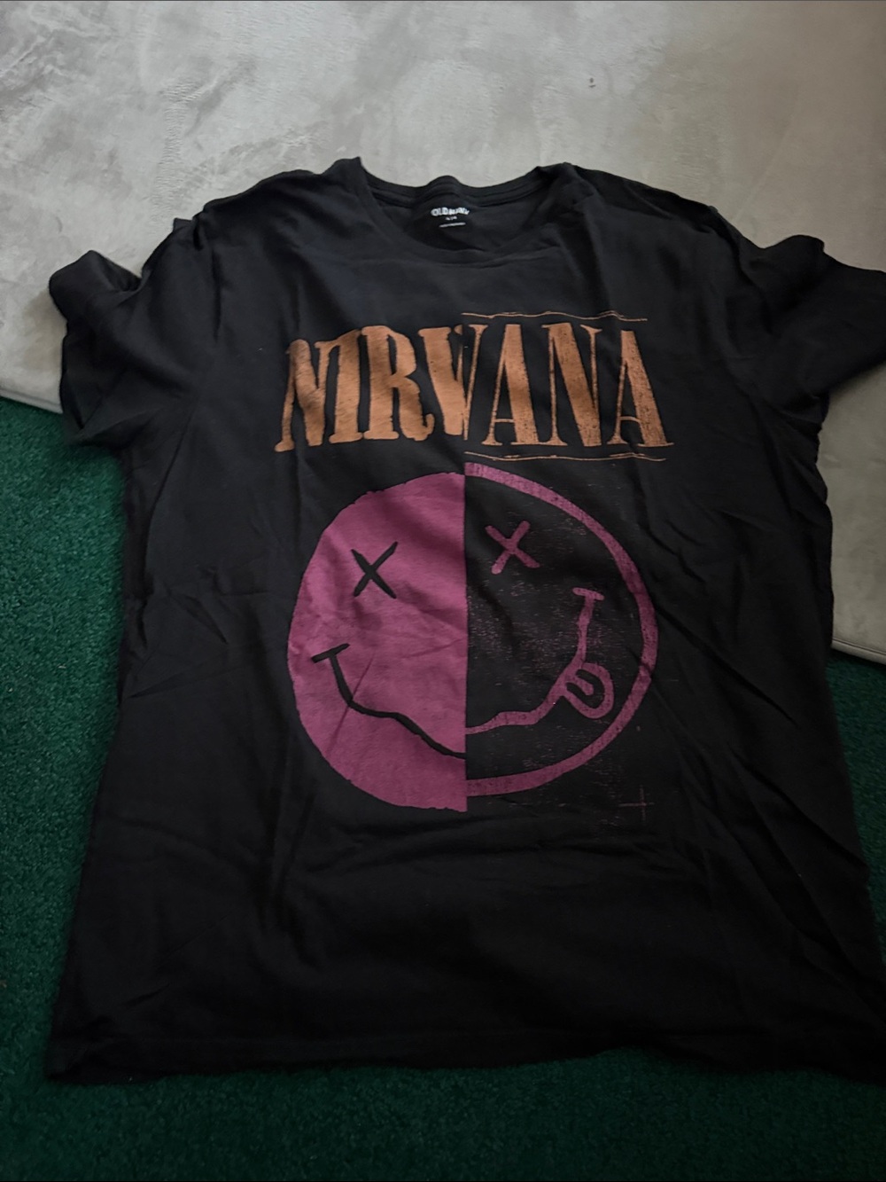 NIRVANA Black Short-Sleeve Tee with Pink and Gold Graphic
